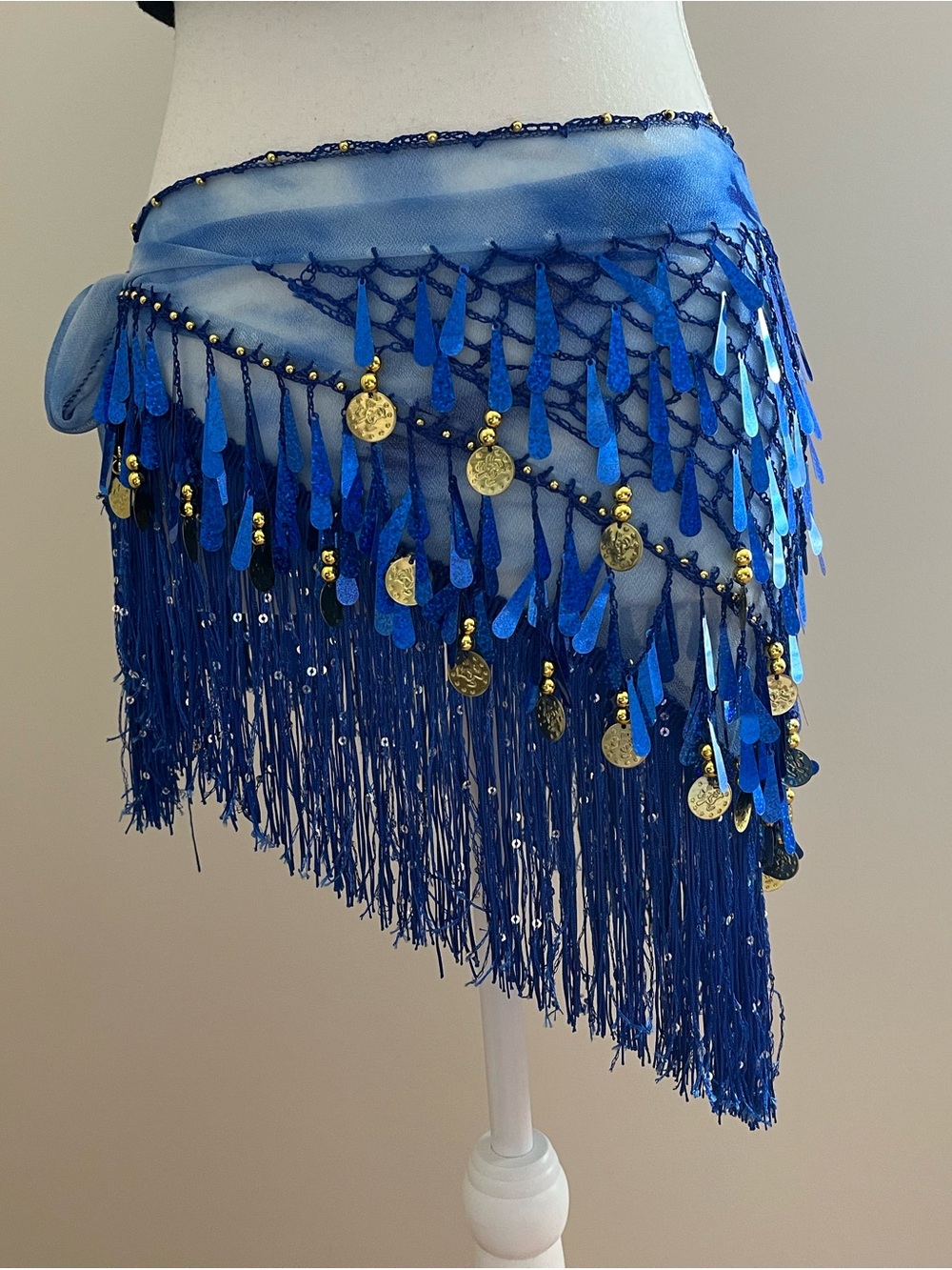 Blue Sequin Fringe Hip Scarf - Women's Dance Accessory